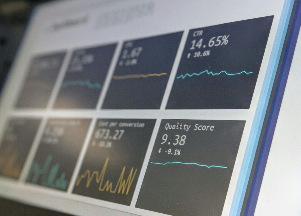 Dashboard showing SEO metrics and analytics, representing measuring and analyzing your SEO performance.