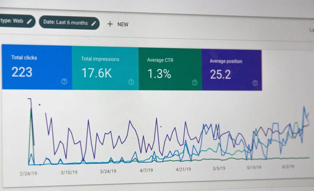 SEO performance dashboard showing key metrics for on-page SEO techniques